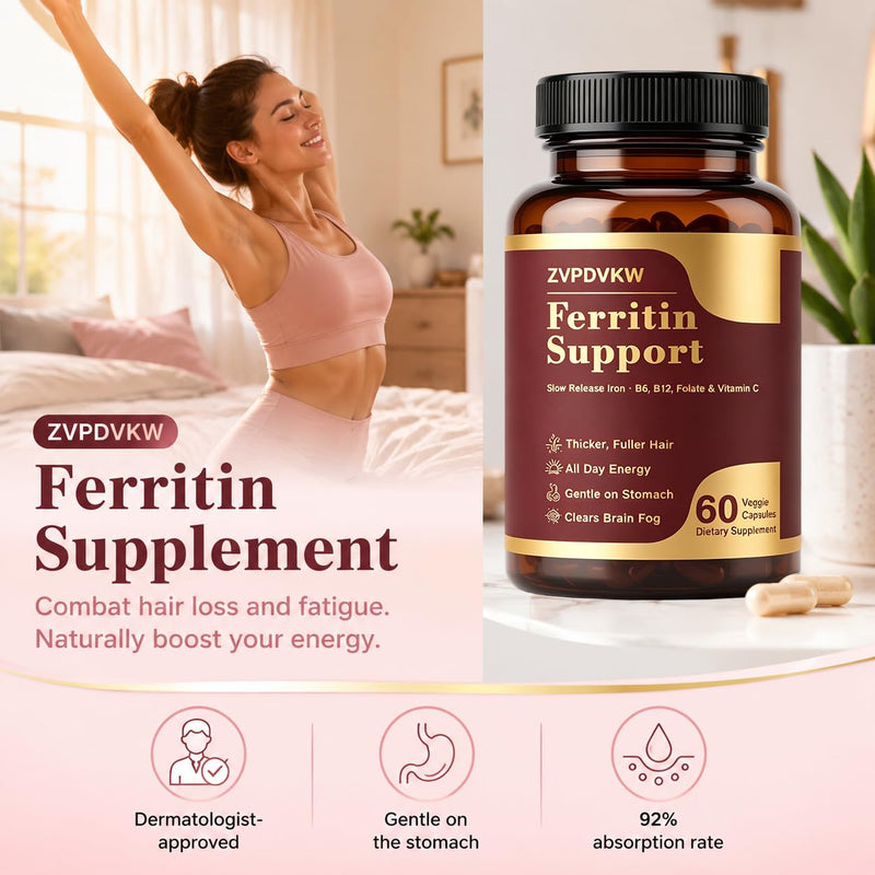 Ferritin Supplement for Women, Iron Supplement, Vitamin C, B12, 60 CT | Supports Energy & Fatigue Relief, Gentle Non-Constipating Formula, For Daily Women's Wellness Red
