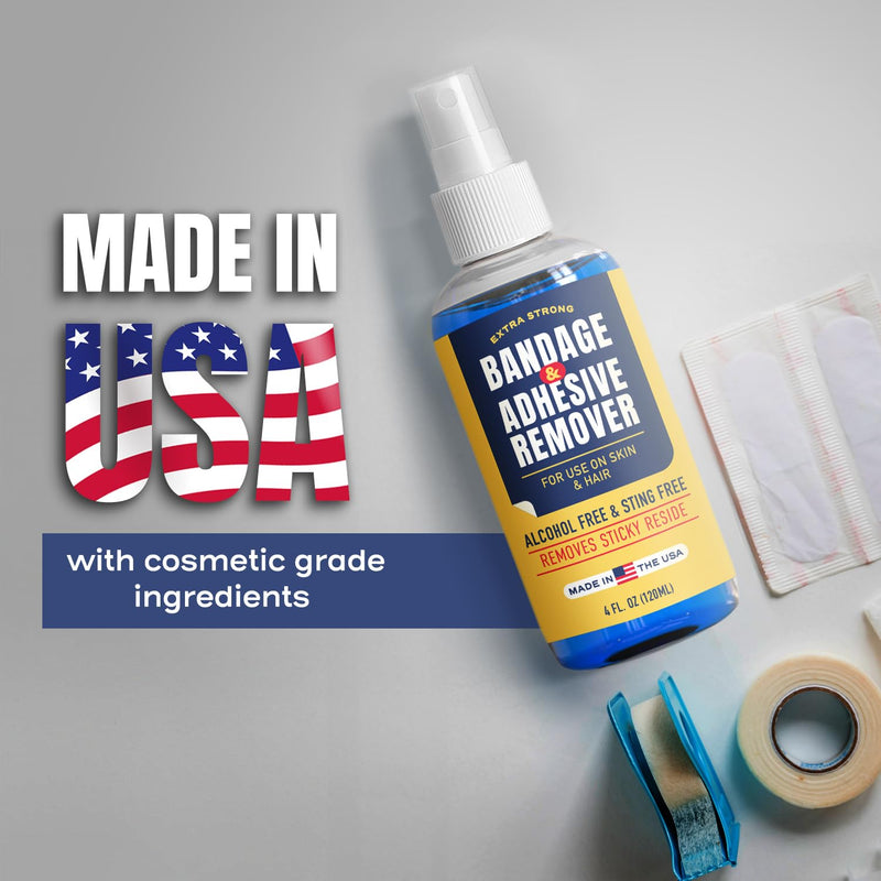 Sting-Free Adhesive Remover - 4 oz Gentle & Pain-Free Bandage, Strong Adhesive Remover - Ideal for Sensitive Skin, Sports Tape, Dialysis Ports, Continuous Blood Glucose Monitoring, Colostomy Bag Care