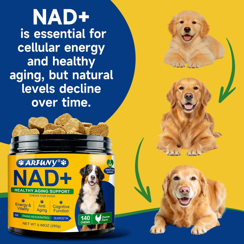 NAD+ Soft Chews for Dogs & Dog Mushroom Chews - Energy & Vitality, Anti-Aging, Cognitive Function - Dog Lumps & Bumps - Gut, Hip, Joint, Skin, Coat, Immune Health