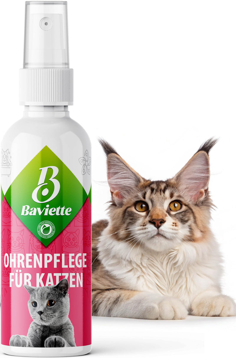 Baviette Cat Care – 100 ml Natural Ear Cleaner for Cats – Care Spray with Microorganisms, Probiotic-Inspired – For Outer Ear Care – Odourless, Alcohol-Free & pH-Neutral