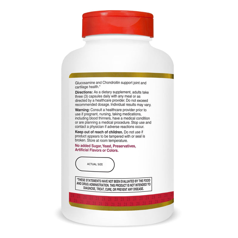 21st Century Double Strength Glucosamine Chondroitin 500/400mg, 210ct | Double-Strength Glucosamine 500 mg & Chondroitin 400 mg per Serving, Joint, Cartilage & Mobility Support, Gluten Free 210 Count (Pack of 1) Capsules