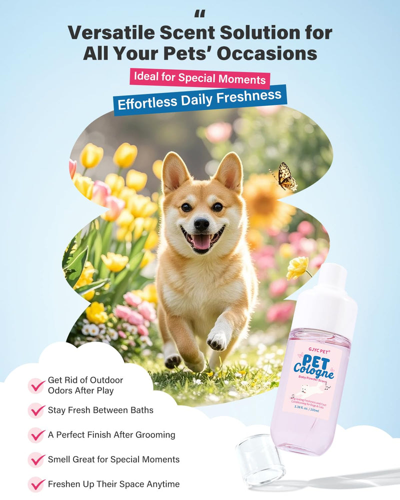 Dog & Cat Perfume | Long-Lasting Baby Powder Scent Deodorizing Spray | Fur-Conditioning Cologne, Non-Sticky Formula | Travel-Friendly, 3.38 fl. oz - PawsPlanet Australia