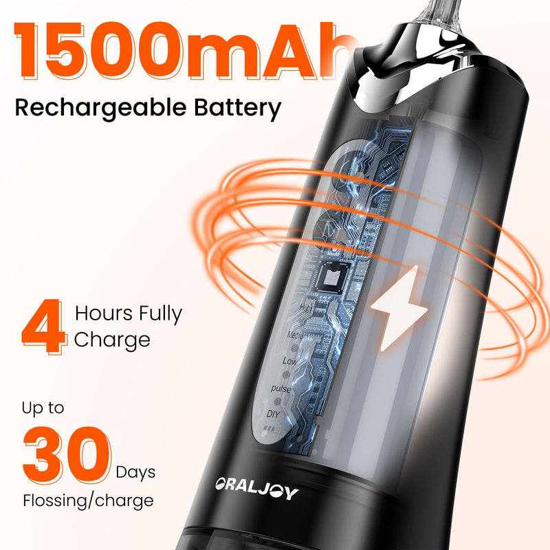 Water Dental Flosser Pick for Teeth: 300ML Portable Oral Irrigator, Rechargeable Travel Irrigation Cleaner Professional Electric Flossing Machine Power Flossers & Irrigator Accessories IPX7 Waterproof Black