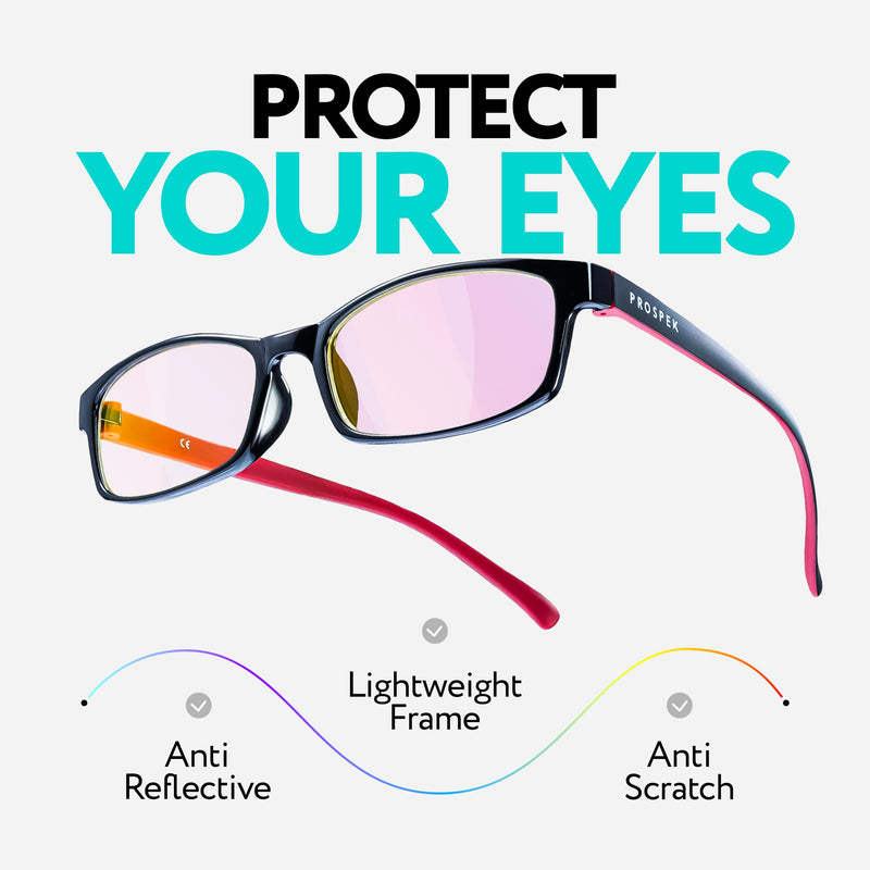 Prospek Blue Light Glasses for Woman and Men ‚Äì Superior 99% Harmfull Blue Light Blocking Computer Glasses, Anti-Glare Bluelight Reading Glasses, Regular, No Magnification Red and Black 0.0 Diopters - BeesActive Australia