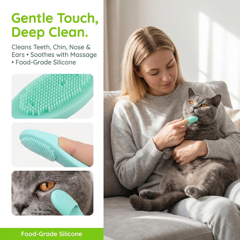 4Pcs Silicone Cat Toothbrush and Cat Chin Brush, Soft Pet Finger Scrubber for Cats Chins Cleaner, Dental Care Kit for Kittens Puppies and Small Animals (Purple, Green, Blue, Pink)
