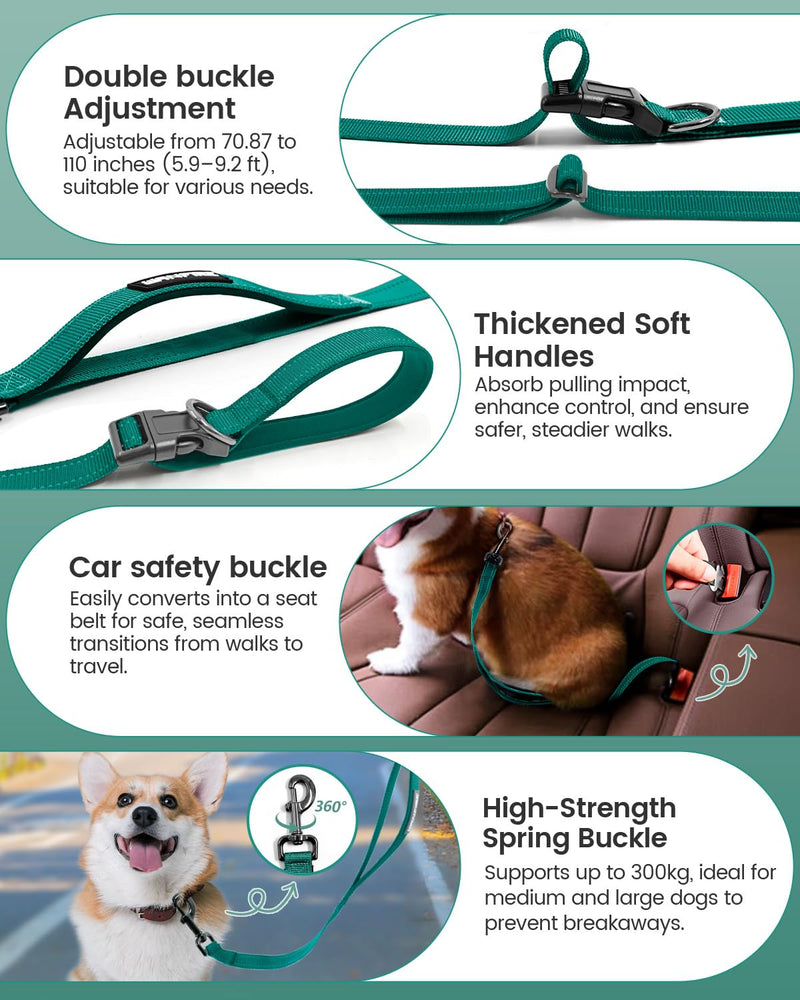 Hands Free Dog Leash, 2-in-1 Detachable Pet Seatbelt,5.9-9.2 ft Crossbody Dog Leash with Double-Sided Reflective for Walking, Hiking, Travel etc.(Orange) Green M & L (5.9-9.2 ft) - BeesActive Australia