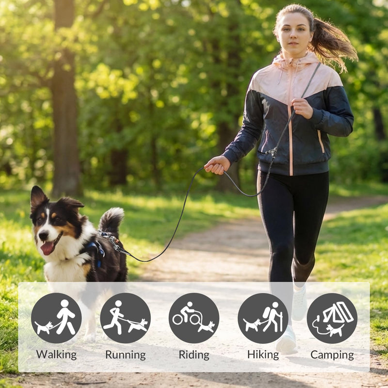 8.2ft Hands Free Dog Leash,Versatile Waist & Crossbody Lead for Medium Dogs,Waterproof & Adjustable for Running Jogging Walking, 360° Swivel Metal Buckle (Black) Black