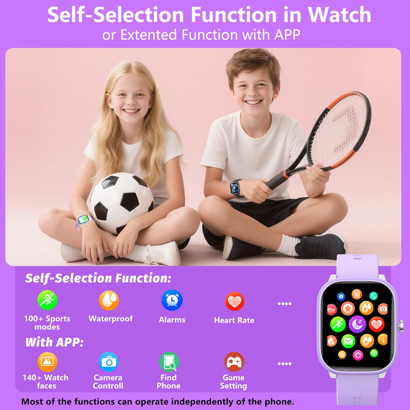 Kids Wach for Girls Boys 6-15 Year Old - Smart Watch for Kids 1.8" Fitness Tracker,No Phone needed,Pedometer Sleep Monitor Heart Rate Waterproof,Puzzle Game for Girls Boys Teens Birthday Gift (Purple) Purple - BeesActive Australia