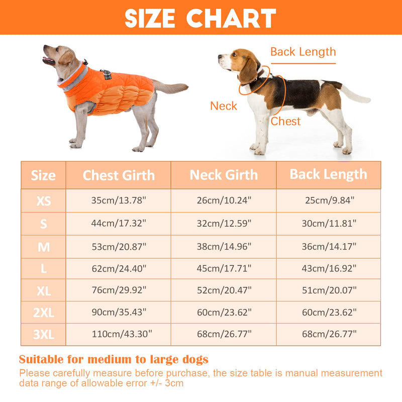 Lelepet Warm Dog Winter Coat Dog Coat Dog Cold Weather Coats Windproof Reflective Turtleneck Fleece Dog Jacket with Harness Thick Dog Fleece Vest Large Dog Coat, Dog Coats for Small Medium Large Dogs Orange - BeesActive Australia