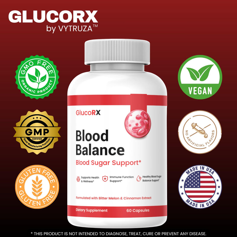 GlucoRX Blood Balance Capsules - Official GlucoRX Pills Advanced Formula Blood Support Supplement*, 60 Capsules