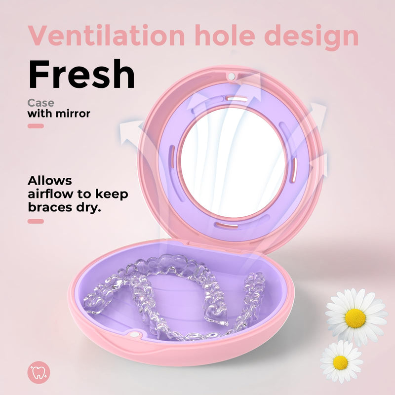 HEMILAB¬Æ Retainer Case, Slim Aligner Case with Mirror, Compatible with Invisalign, Cute Retainer Orthodontic Box with Vent Holes, Pink Round - Pink - BeesActive Australia