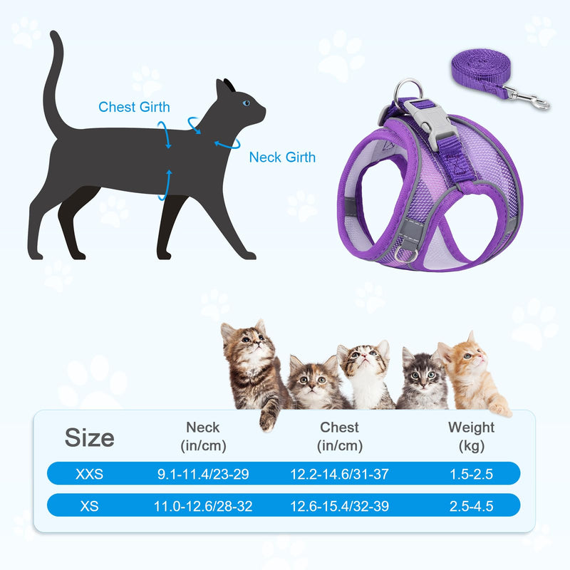 Brifit Cat Harness with Leash, Cat Harness, Cat Leash with Reflective Stripes and Breathable Mesh, Adjustable Cat Chest Harness, Soft Harness for Cats, Kittens, Dogs, Upgraded Purple XS - BeesActive Australia