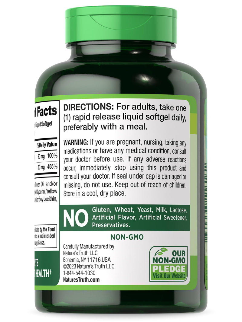 Nature's Truth Zinc 50mg with Vitamin C | 200 Liquid Softgels | Non-GMO & Gluten Free Supplement - BeesActive Australia