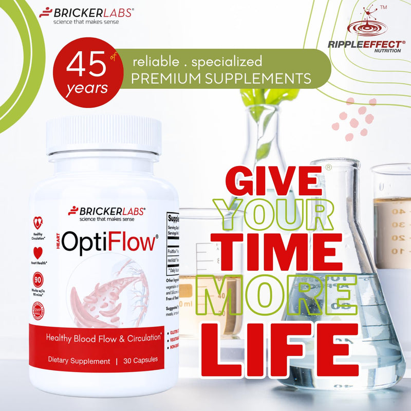 Bricker Labs OptiFlow Blood Circulation Vitamins, Naturally Supports Healthy Blood Flow, Contains FruitFlow and resVida Trans resveratrol. Blood Optimizer Supplement, 30 Capsules 30 Count (Pack of 1)