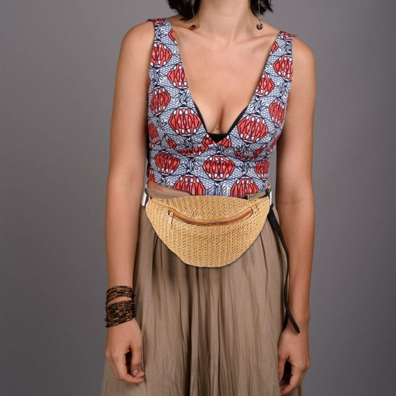 PRETYZOOM Hip Bag 1pc waist bag Chest Waist Pouch Cross- body Pouch Imitation Straw Woven Waist simulation straw chest fanny pack Belt s Dark Brown