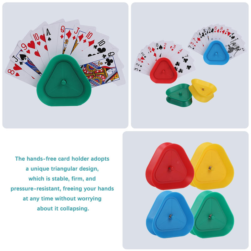 1 Pack Triangle Shaped Hands-Free Playing Card Holder for Kids,Playing Card Games Holder,Adults,Poker Parties,Family Card Game Nights&Classroom Activities (4pack) 4 Pack (Red,yellow,blue,green)