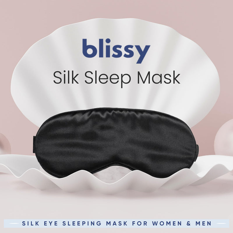 Blissy Silk Sleep Mask - Silk Eye Sleeping Mask for Women & Men for Total Blackout - Silk Eye Mask - 100% Pure Mulberry Silk, 22 Momme 6a Fibers - Blindfold Silk Sleep Mask Side Sleeper Eye Cover Black - BeesActive Australia