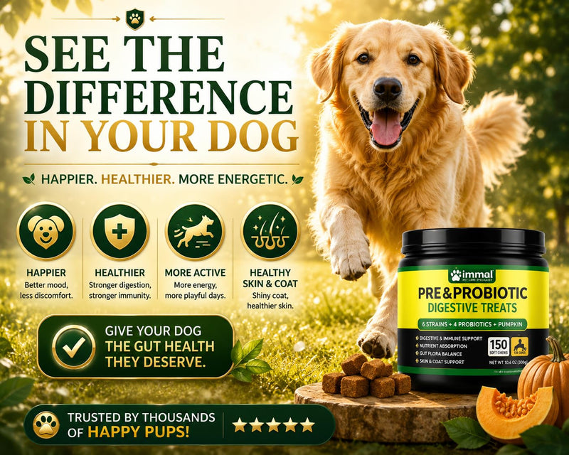 Probiotics for Dogs, 150 Chews, Digestive Support, Gut Health, Diarrhea & Itchy Skin Relief, Pre & Probiotic Digestive Treats for Dogs, Enzymes, Allergy Support, All Breeds Duck Flavour