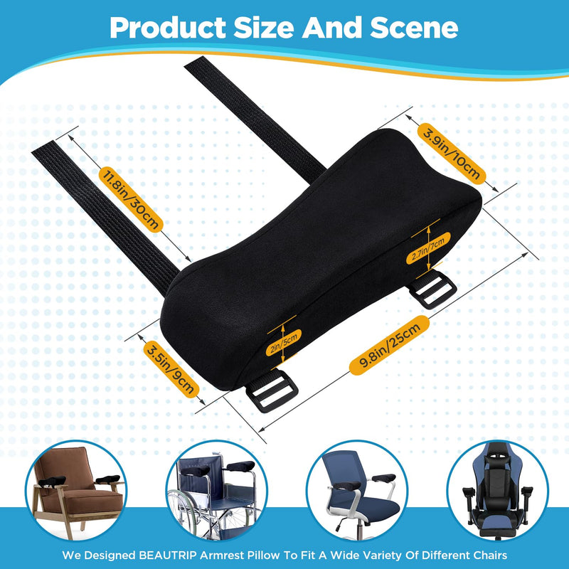 BEAUTRIP Ergonomic Armrest Pads- Office Chair Arm Rest Cover Pillow - Elbow Support Cushion for Computer, Gaming and Desk Chairs (Set of 2) Black With Gel_velvet