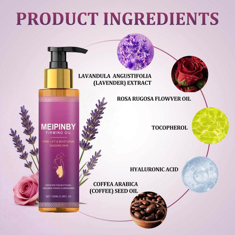 Body Firming Oil, Fast Absorbing Skin Tightening Oil for Arms, Chest & Thighs, Post-Shower Hydration with Vitamin E, Rosehip & Almond Oil,3.38 FL OZ (100ml)