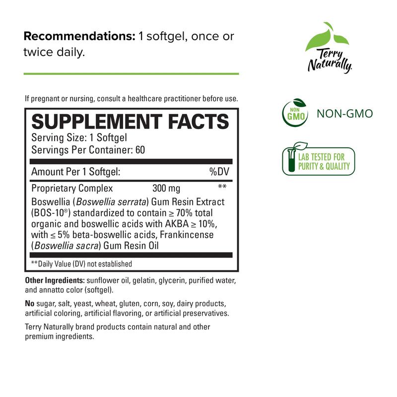 Terry Naturally Boswellia Plus Frankincense Oil - 60 Softgels - Healthy Inflammation Response - Non-GMO, Gluten Free - 60 Servings 1 - BeesActive Australia