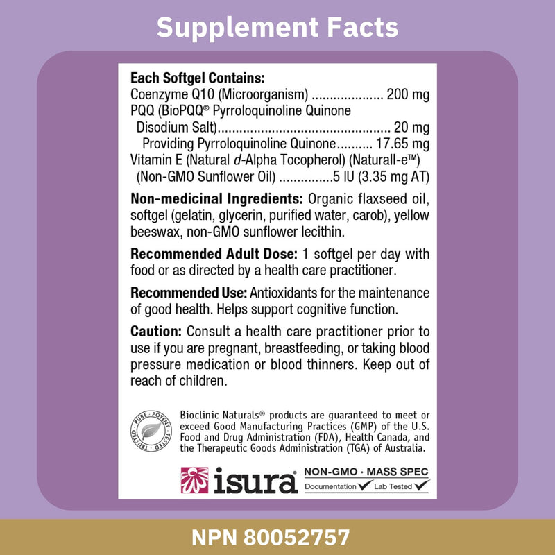 Bioclinic Naturals -  CerebroVital PQQ-10 60 softgels | 200mg CoEnzyme Q10 & 20mg PQQ providing 17mg Pyrroloquinoline Quinone, 5mg Vitamin E, Supports Cardiovascular Health
