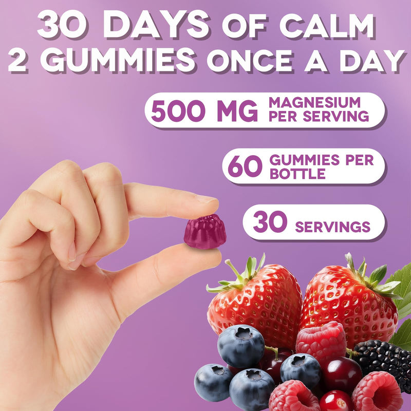 Magnesium Complex Gummies 500MG - 3-in-1 Advanced Magnesium Supplement | Vitamin D3, C, B6, B12, Zinc & Calcium - Sugar Free Magnesium Gummies for Calm, Muscle, Mood, for Women & Men, Vegan 60 Count 60 Count (Pack of 1)
