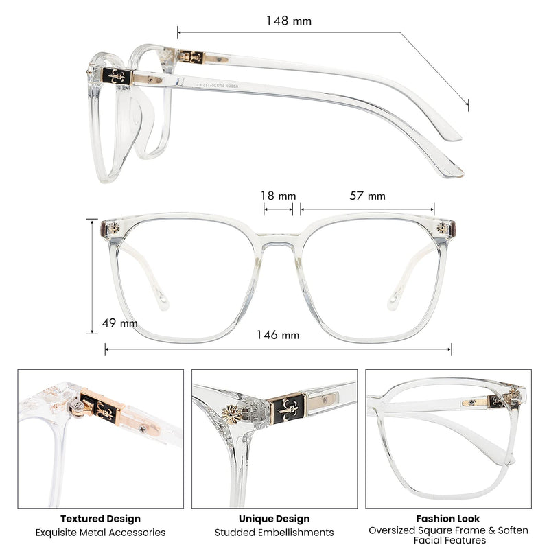 GUDVUE Oversized Blue Light Glasses, Computer Reading/Gaming/Phones Glasses, Anti Glare/UV400/Eye Strain, Large Square Frame, Clear Crystal Clear - BeesActive Australia