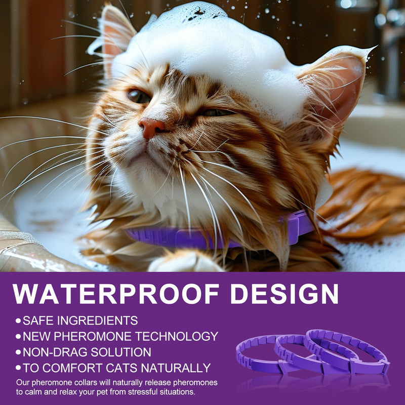 Cat Calming Collar with Pheromone & Lavender, Adjustable Waterproof Design, 30-Day Anxiety Relief, 4-Pack for Multi-Cat Stress & Travel L1