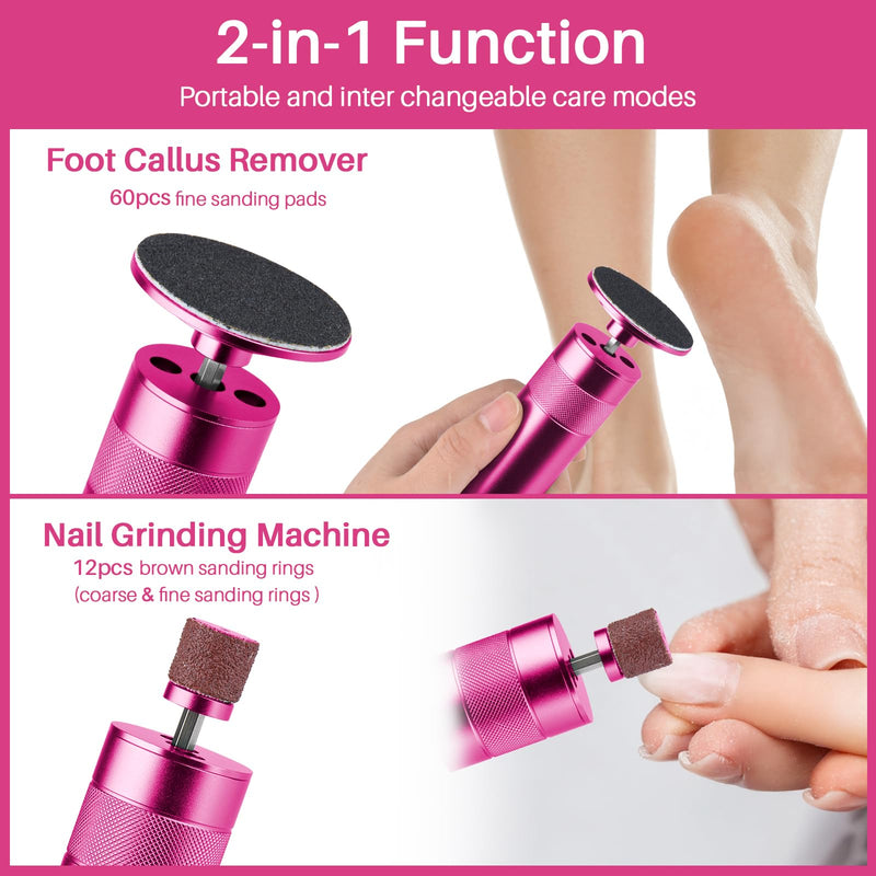 Electric Foot File Tool - Callus Remover for Feet, 2-in-1 Nail Grinder, Adjustable Speed with 60 Sandpaper Discs, Rose - BeesActive Australia