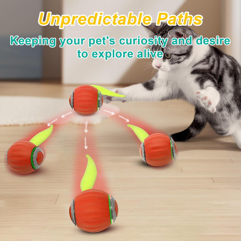 Interactive Cat Ball Toy, Speedy Tail 2.0 Cat Toy, Automatic Moving Ball Toy for Indoor Cat, Anti Depression Pet Toy, Speed Adjustable, Orange - BeesActive Australia