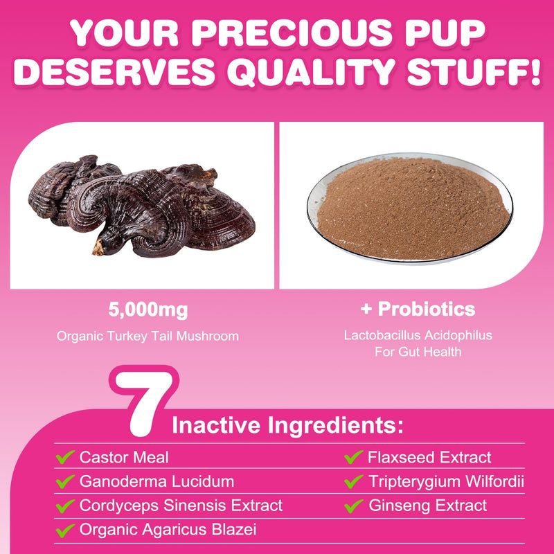 Lipoma Treatment for Dogs – Turkey Tail Mushroom Powder for Lumps & Bumps – 8 Mushroom Blend for Immunity & Gut Support – Natural Dog Probiotic – 4.58 OZ (Chicken Liver Flavor)