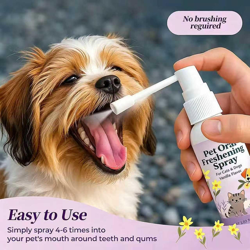 Pet Oral Care Spray, Vanilla Flavor, Natural Breath Freshener for Dogs & Cats, Gentle Formula for Bad Breath, Teeth & Gum Support, No Brushing Needed, Safe Daily Pet Hygiene
