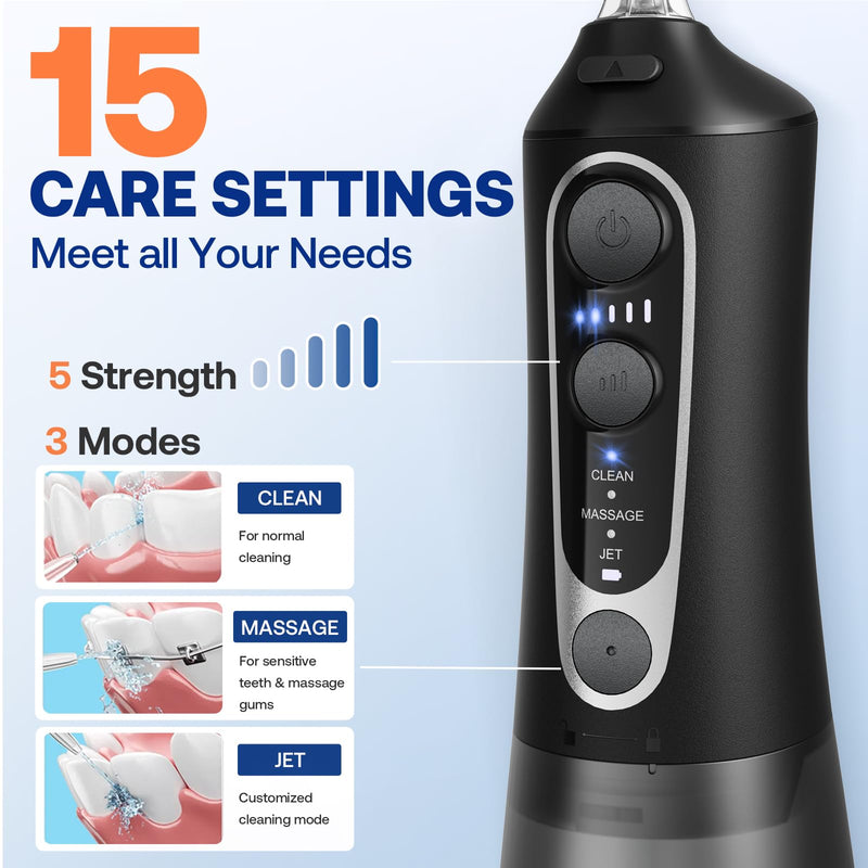 Bitvae C6 Water Dental Flosser Teeth Picks & P1 Travel Water Flosser Teeth Picks Bundle, IPX7 Waterproof Portable & Rechargeable Oral Irrigator Cleaner, Black
