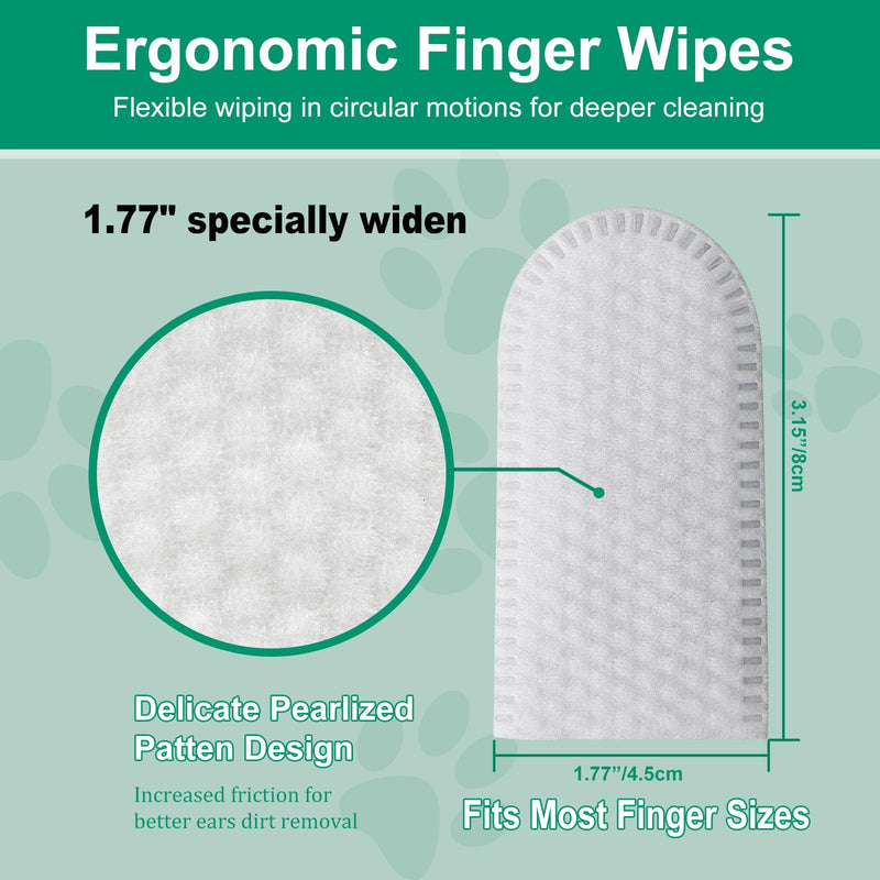 100 XL Dog Ear Cleaning Finger Wipes - Larger & thicker 1.77" Natural Coconut Oil & Aloe Dog Ear Wipes | Gently Removes Wax, Odor, Dirt For Dogs & Cats | Hypoalergenic Biodegradable Dog Ear Cleaner 100 Count