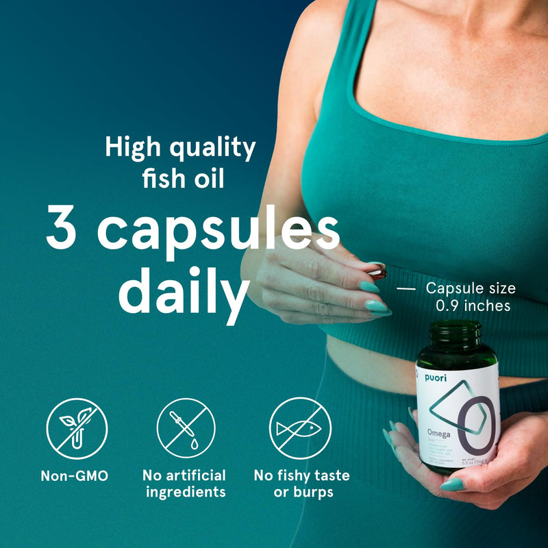 Puori O3, Omega 3 Fish Oil Supplement, IFOS Certified - 120 Softgels | Ultra Pure, Burpless Wild Caught Fish Oil with 2000mg Omega 3 Fatty Acids,1250mg EPA & 500mg DHA - Heart, Brain & Vision