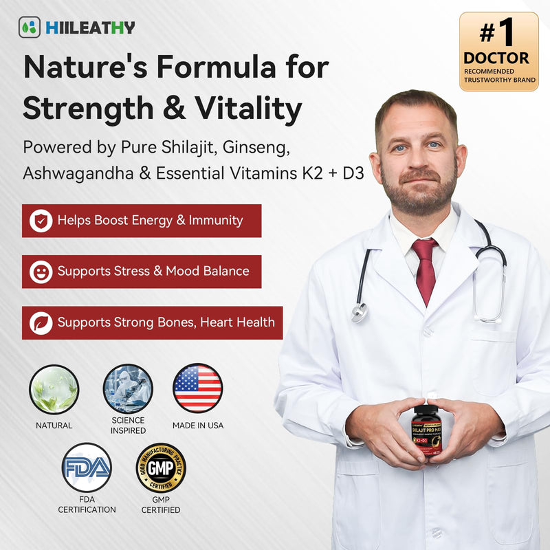 2 Pack Shilajit for Men Women, Shilajit w/Vitamin D3 K2, Shilajits for Men w/Fulvic Acid Ashwagandha, Shilajits for Extra Power Stamina Immune Support, Non-GMO Made in US 60 Capsules 2