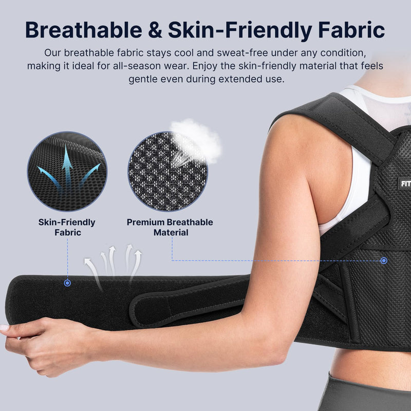 Fit Geno Posture Corrector for Women & Men: Adjustable Lightweight Upper Back Brace for Neck Shoulder & Upper Back Pain Relief - Improve Posture Correct Hunchback Slouching Invisible Under Clothes (M/L Under Bust 35" - 47") Black Medium/Large