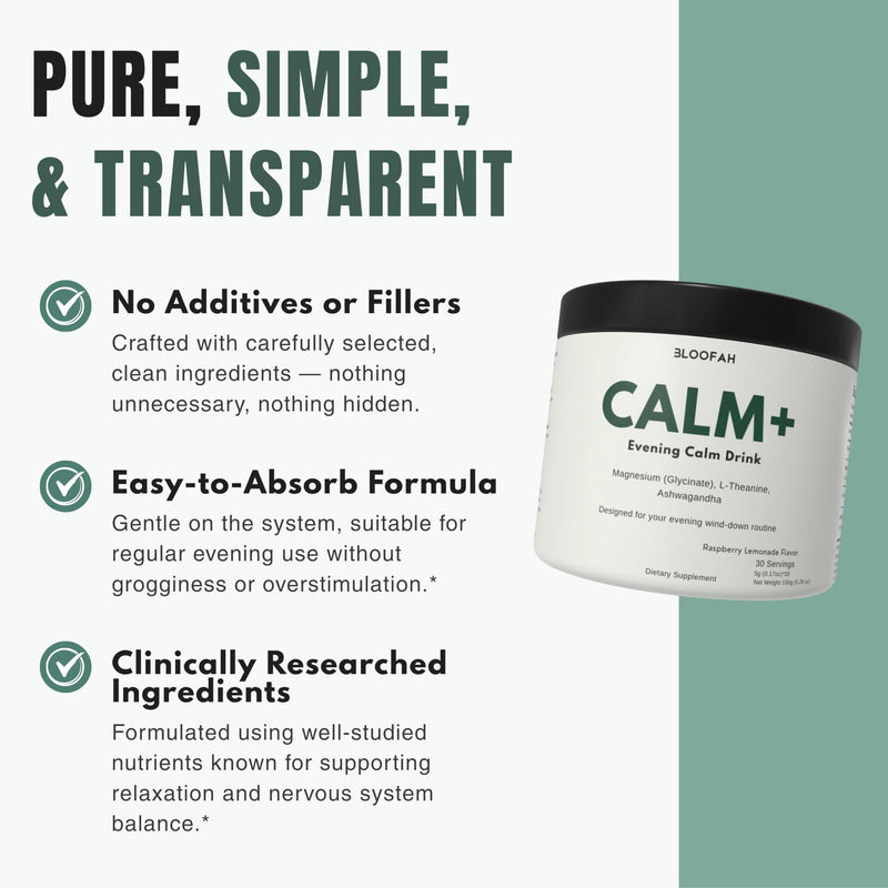 Calm+ Magnesium Glycinate Calm Drink Mix – Relaxation & Sleep Support Powder with L-Theanine & Ashwagandha for Cortisol Balance | Sugar Free | Evening Wind-Down Supplement – 30 Servings