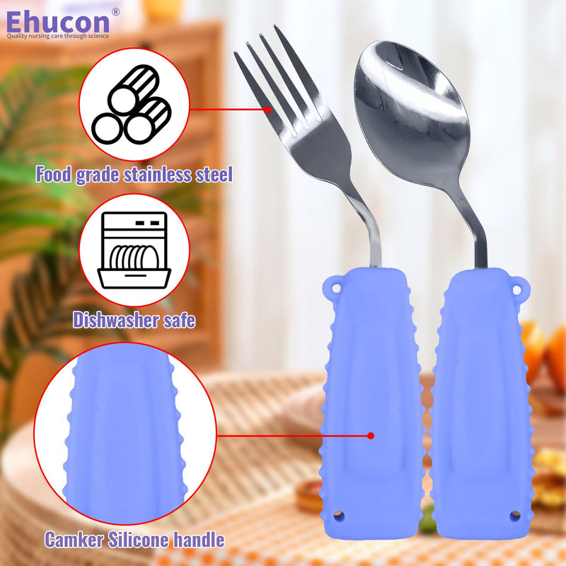 Adaptive Utensils Angled Spoon and Fork for Hand Tremors Parkinsons,Weighted Utensils with Non-Slip Easy Grip Handles for Independent Eating (1pcs Spoon+1pcs Fork=2 pcs,Purple,Right Hand) 1pcs Spoon+1pcs Fork=2 pcs,Purple,Right Hand - BeesActive Australia