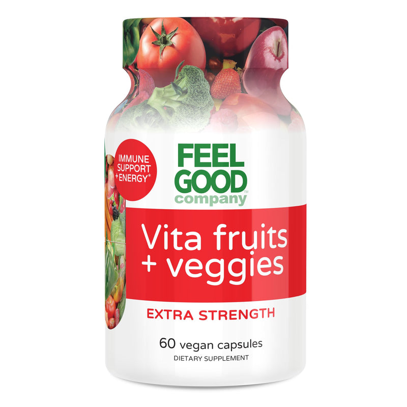 FEEL GOOD Superfoods 1000mg Immune Support Capsules Made with 25 Organic Fruits and Vegetables, Strong Immunity Boosters with Vitamins A, C, D3, and Zinc, 60 Count Vita Extra Strength - 60 Count