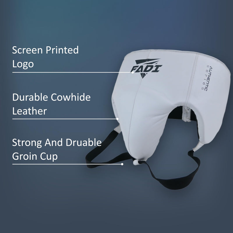 Authentic Series A1 Cowhide Leather Groin Protector - Groin Guard with Protective Cup for Boxing, Muay Thai, Kickboxing, MMA Training, Karate, Taekwondo White Medium - BeesActive Australia