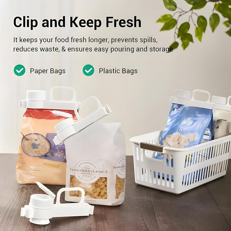 4 Pack Bag Clips with Pour Spout + 10 PCS Food Bag Clips, Sealing Bag Clips for Snack Food Storage, Reusable Plastic Cap Sealer Clips for Snack Small Particle Food, Liquid, Dog/Cat Food Organizer - BeesActive Australia
