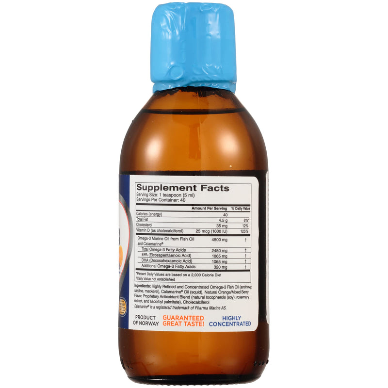 Ultra Strength Liquid Omega-3 + Vitamin D3, Fish Oil Supplements 4,500mg Omega-3 Marine Oil from Fish Oil and Calamarine, 2,130mg DHA and EPA, + 1,000 IU of Vitamin D3-6.8 fl oz