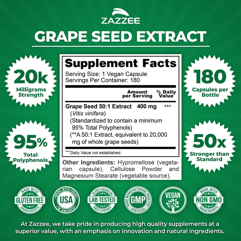 Zazzee Anti Aging Circulatory Support Bundle | Extra Strength Horse Chestnut Supplement with Antioxidant Rich 50:1 Grape Seed Extract Capsules | Non-GMO Vegan & ISO Lab Tested