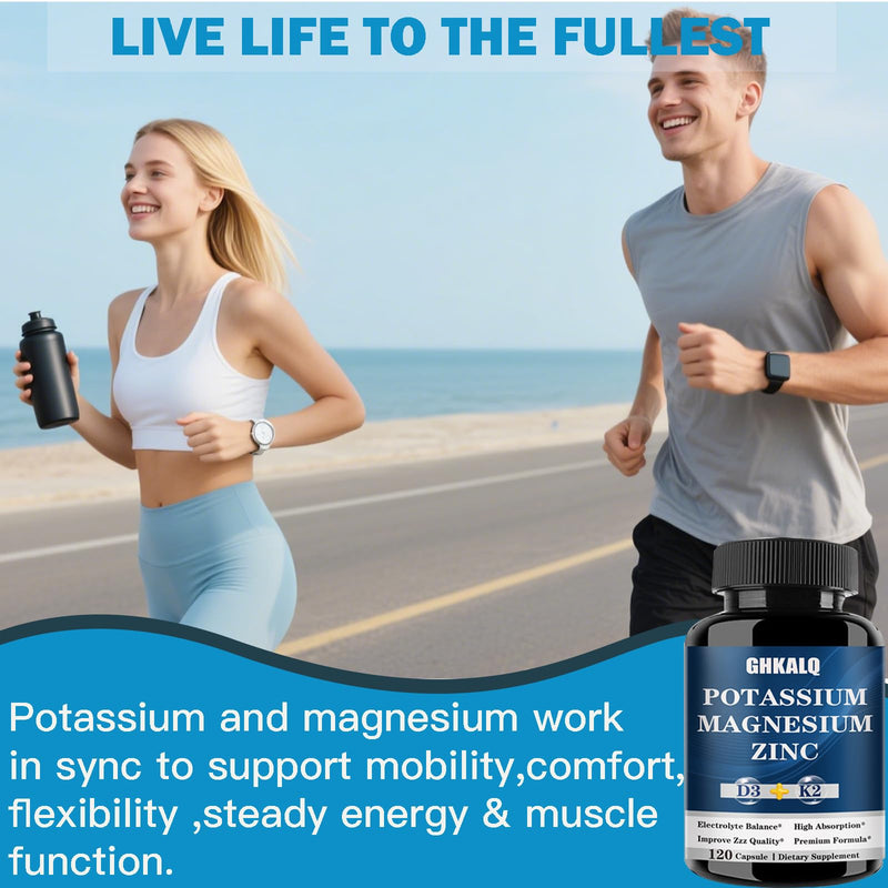 Potassium Magnesium Zinc Supplement,with Vitamin D3 &K2,Support Immune | Potassium Citrate,Magnesium Glycinate,High Absorption, Support Energy for Women & Men,Non-GMO,120 Count(Pack of 1) 120 Count (Pack of 1)