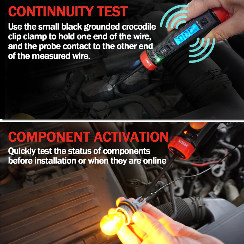 Upgrade Power Circuit Probe Tester, LCD Digital Automotive Test Light with Voltmeter&Illumination, DC Auto Voltage Tester, Relay Fuse Component Continuity Current Resistance Frequence Test.