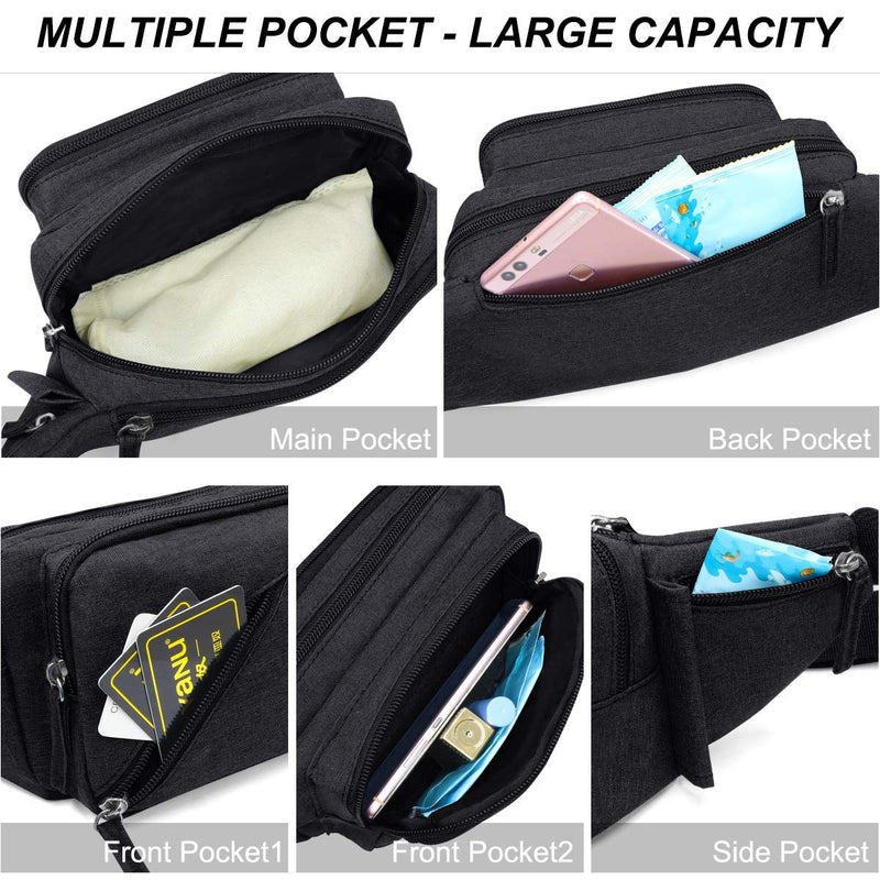 Fanny Pack Waterproof Waist Bag Pack Men Women Hip Bum Bag With Water Bottle Holder Adjustable Strap Suitable For Outdoors Workout Traveling Hiking Cycling Dog Walking Pouch Bag(black) Black - BeesActive Australia