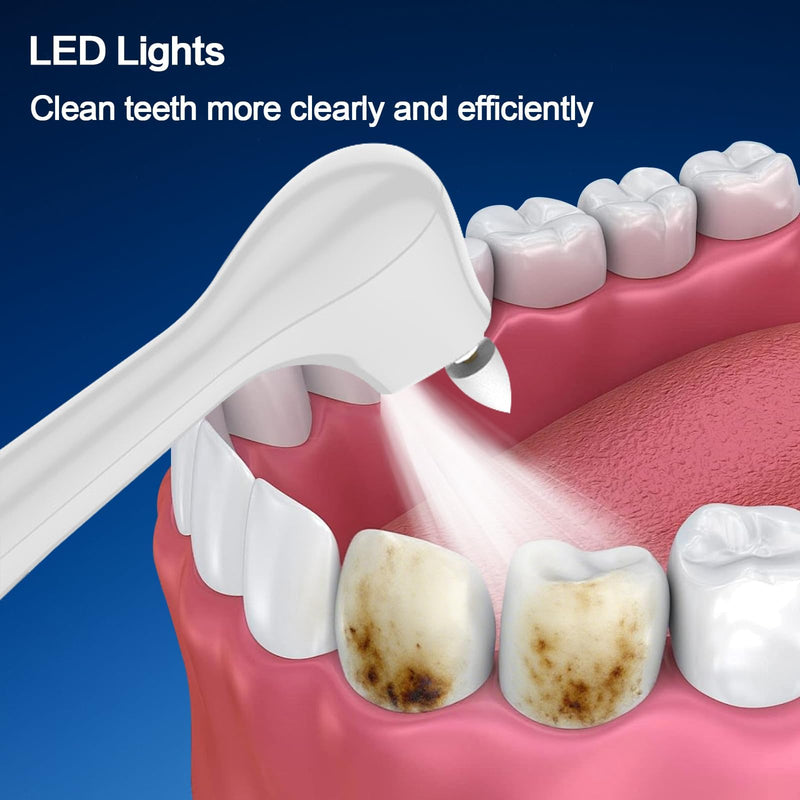 Tooth Polisher,Rechargeable Tooth Whitening Kit for Teeth Cleaning and Whitening, with 8 Brush Heads, LED Light, 5 Speed Modes Dental Polisher Personal Dental Care Kit for Home Use and Travel White