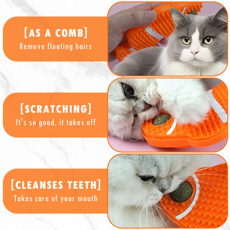 Aerbee 2 Pack Cat Toys Self-Grooming Cat Brush with 2 Catnip Balls & 2 Gall Fruit, Cat Self Grooming with Catnip Toys, Cat Face Scratchers, Cat self Groomer for Indoor Cats, Cat Corner Brush Wall - BeesActive Australia